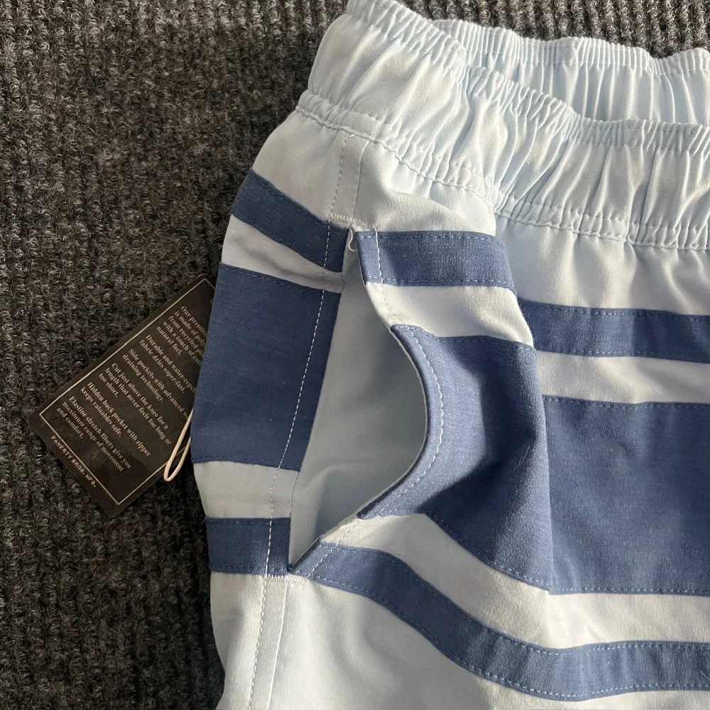 NWT Faherty Men's XXL Beacon Trunk Sky Surf Stripe Swim Shorts Blue MSS2202-SSF